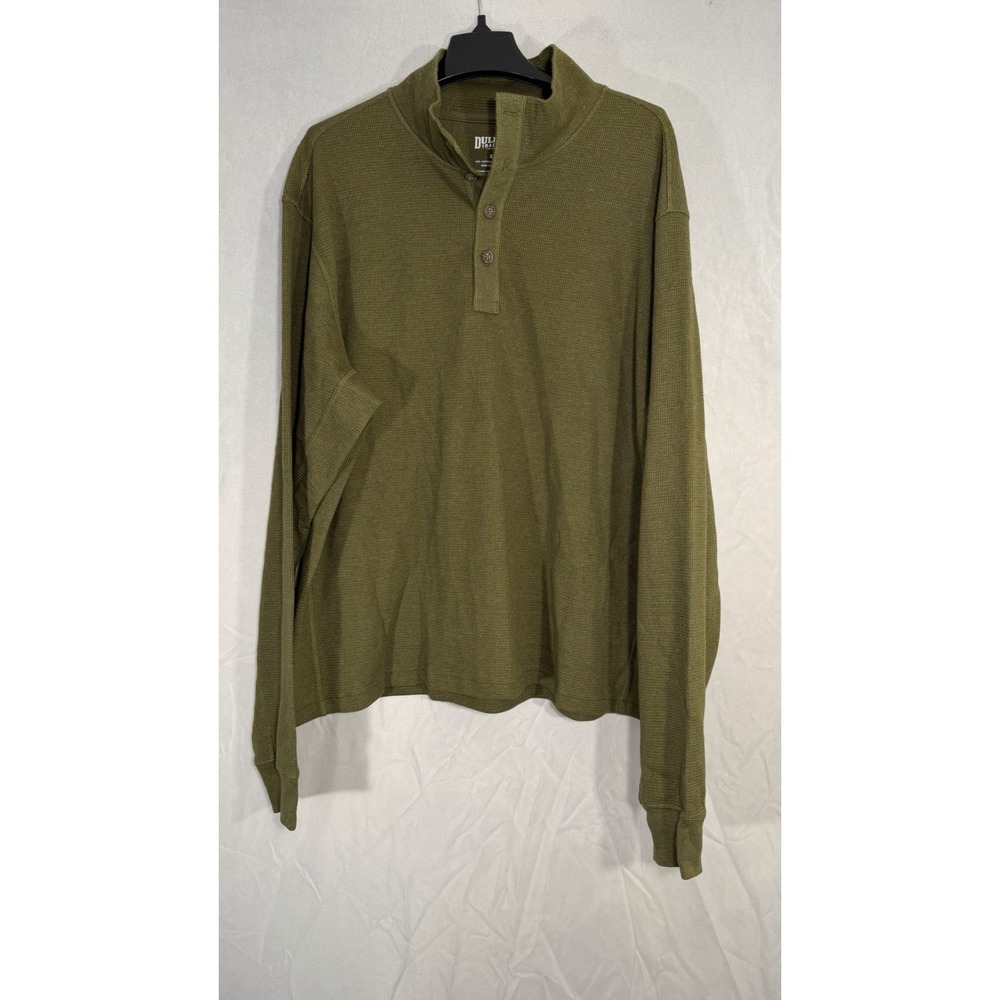 Duluth Trading Mock‎ Neck 1/4 Button Sweater Military Green Men's XLT Thermal